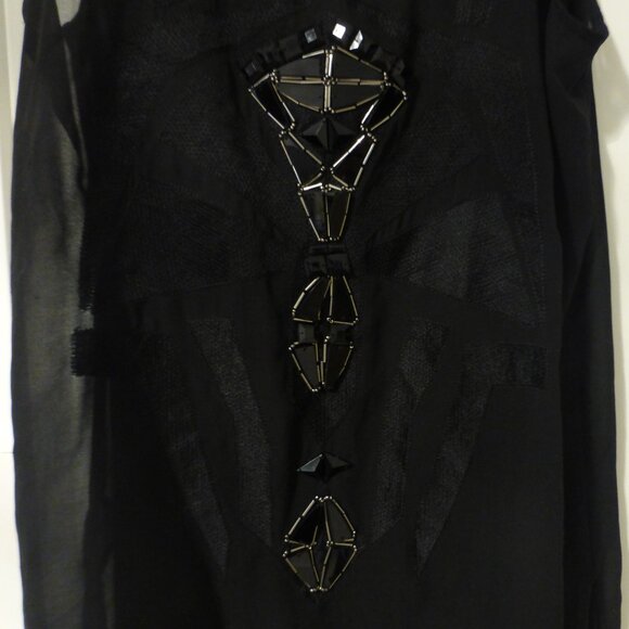 GUESS black semi-sheer high-low embellished beaded top - Picture 6 of 9